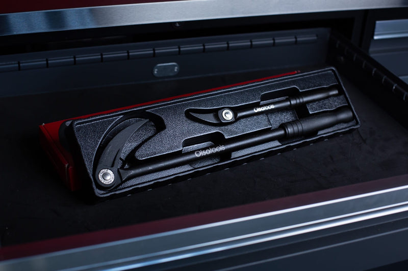 Olsa Tools indexing prybars inside of a drawer