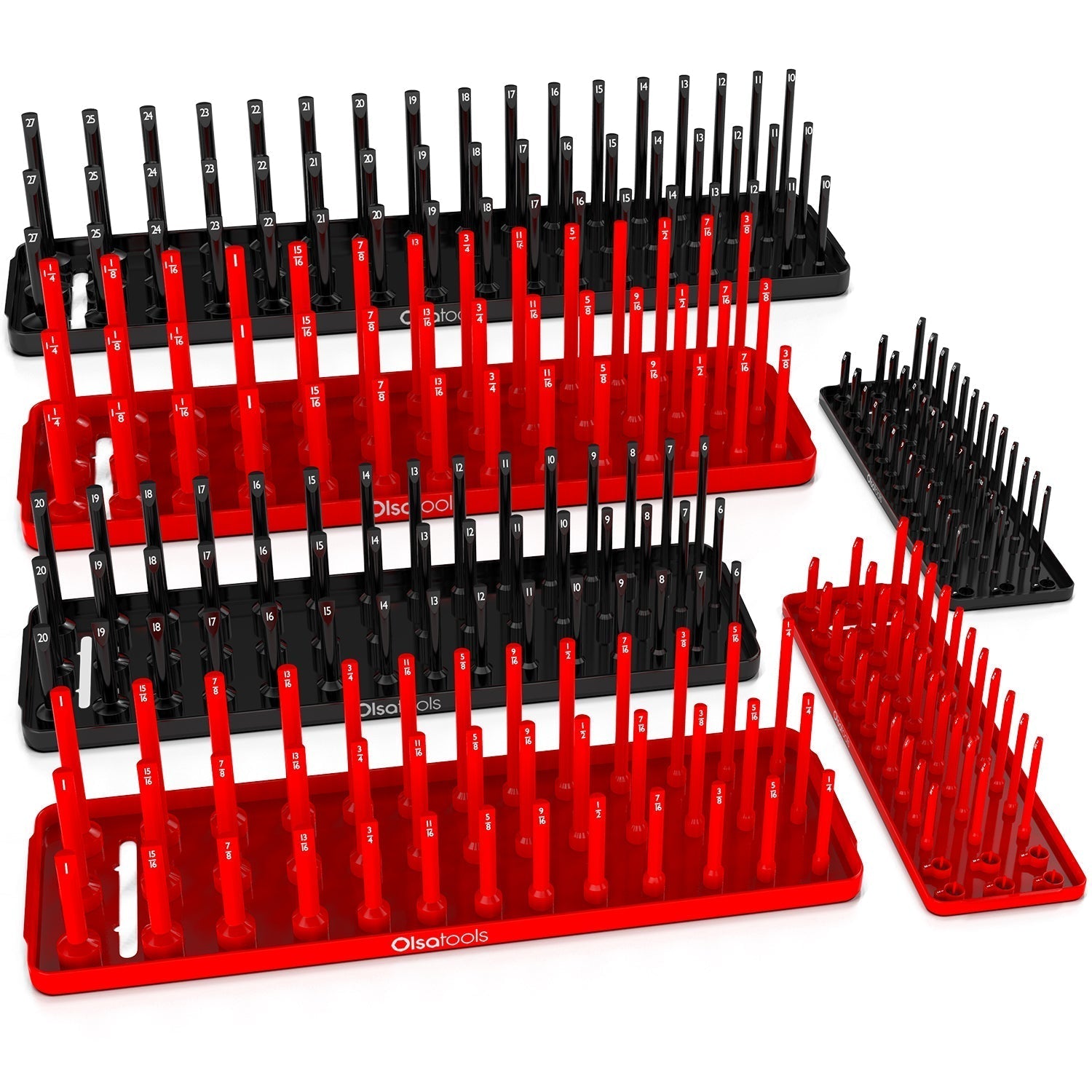 Olsa Tools SAE (rouge) et métrique (noir) – Lot de 6 plateaux de