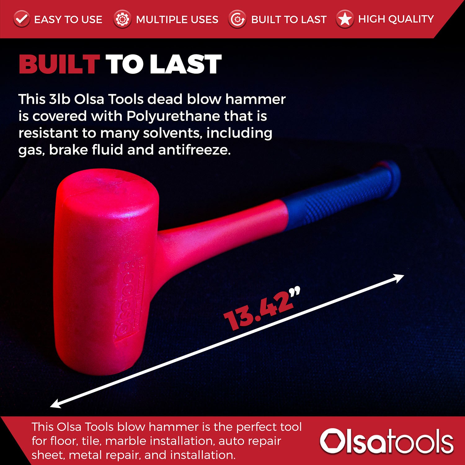 3lb Dead Blow Hammer Polyurethane Head – Olsa Tools Canada